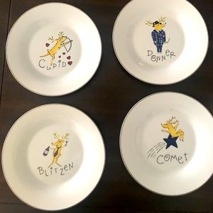 Pottery Barn Christmas Reindeer plates set of 4.